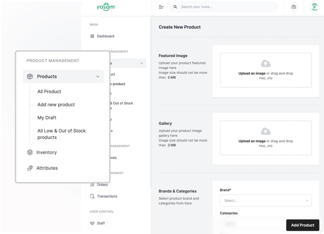 Product listing form with image upload and input fields